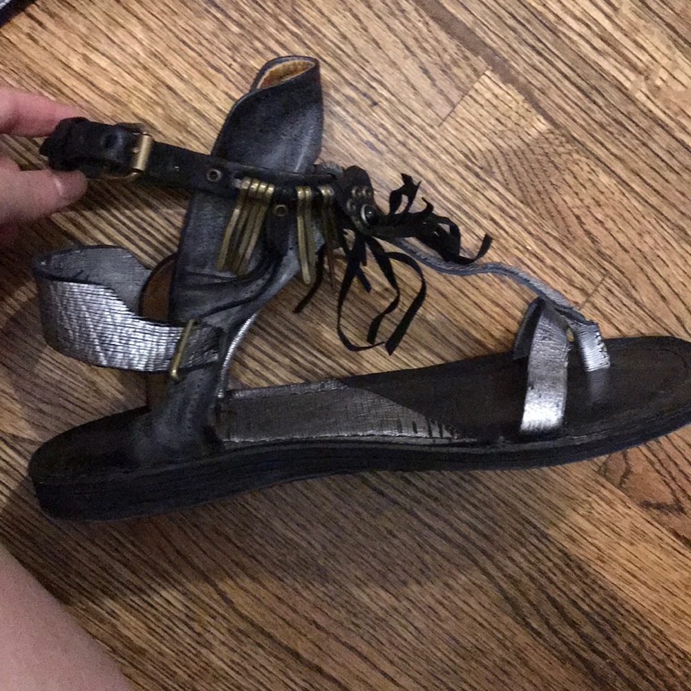 a.s.98 silver and black leather sandals